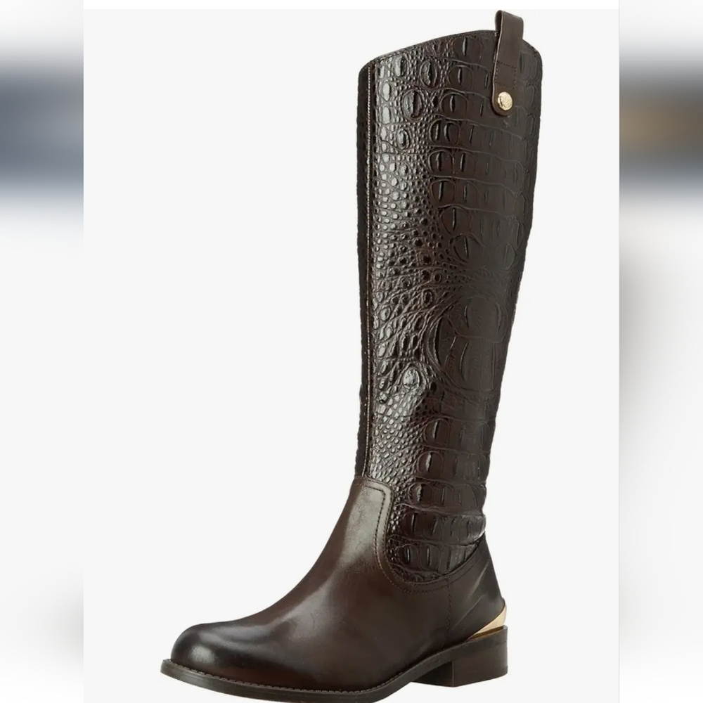 Vince Camuto Kamino Dark Brown Crocodile Embossed Leather Boots 10m